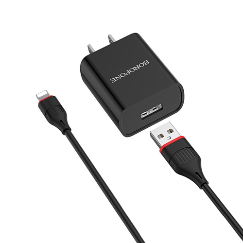 

BOROFONE BA20 2.1A Sharp Single Port Charger Power Adapter Set with 8 Pin Charging Cable, US Plug (Black)