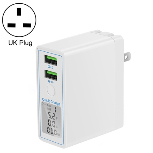 

WLX-X7B 36W Dual USB QC3.0 Ports Fast Charger Power Adapter with Digital Display, UK Plug