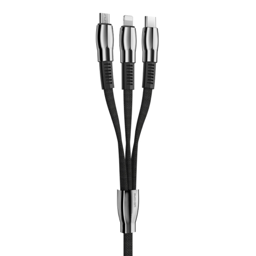 

WK WDC-113th 1.2m 2.4A Saint Zinc Alloy Series 3 in 1 USB to 8 Pin / Micro USB / USB-C / Type-C Data Sync Charging Cable (Black)
