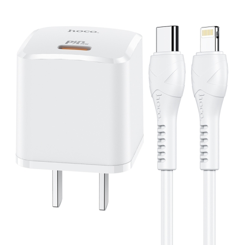 

hoco NC1 PD 20W Single Port Travel Charger Power Adapter with Tyep-C / USB-C to 8 Pin Charging Cable, CN Plug (White)