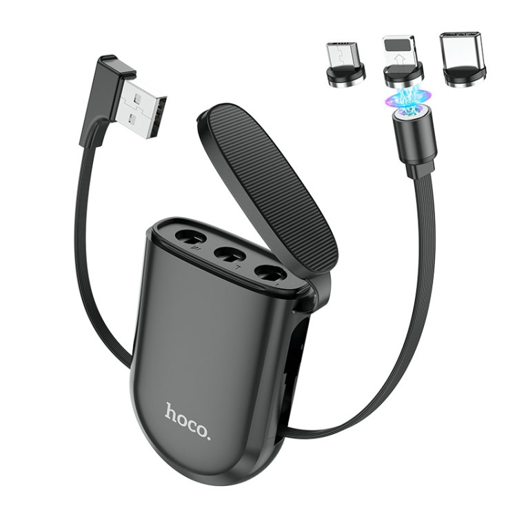 

hoco S50 3 In 1 8 Pin + Micro USB + Type-C / USB-C Multi-function Magnetic Storage Charging Cable, Length: 1m (Black)
