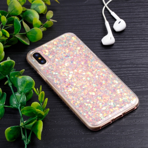 

For iPhone X / XS Colorful Glitter Powder Style Protective Soft case(Pink)