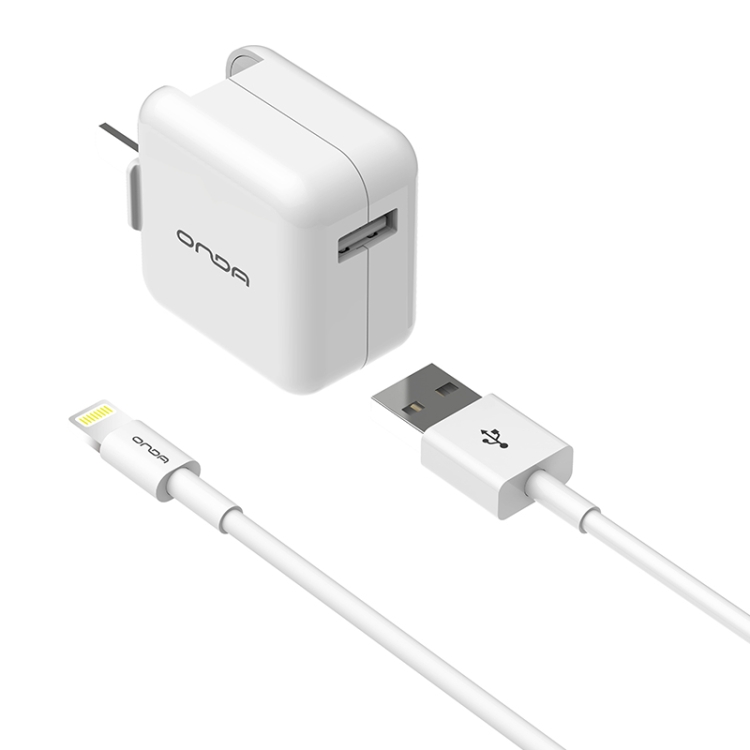 

ONDA A11S 2A Foldable Single Port USB Travel Charger Power Adapter with 8 Pin Charging Cable (White)