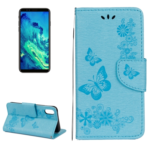 For   iPhone X / XS    Pressed Flowers Butterfly Pattern Horizontal Flip Leather Case with Holder & Card Slots & Wallet & Lanyard(Blue)