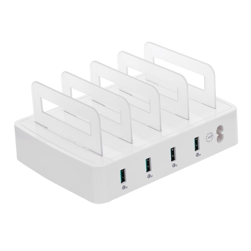 

659Q 80W 4 Ports QC3.0 Fast Charging Dock USB Smart Charger with Phone & Tablet Holder, US Plug(White)
