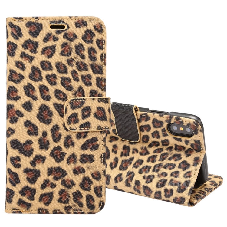 

For iPhone X Leopard Pattern PU + PC Horizontal Flip Leather Protective Case with Holder & Card Slots(Yellow)