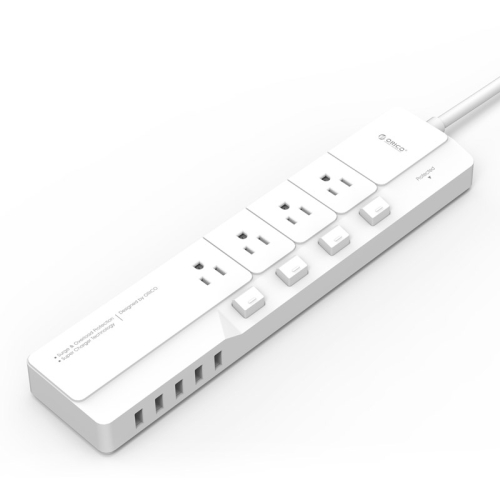

ORICO OSJ-4A5U-5A-US-WH Smart Charging Desktop Surge Protector Power Socket, with 4 AC Outlets & 5 USB Ports,US Plug(White)