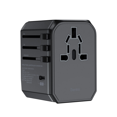 

Benks PA36 30W Multifunction World Travel Adapter Quick Charger with 4 International Plug & 2xUSB Port & Type-C Port