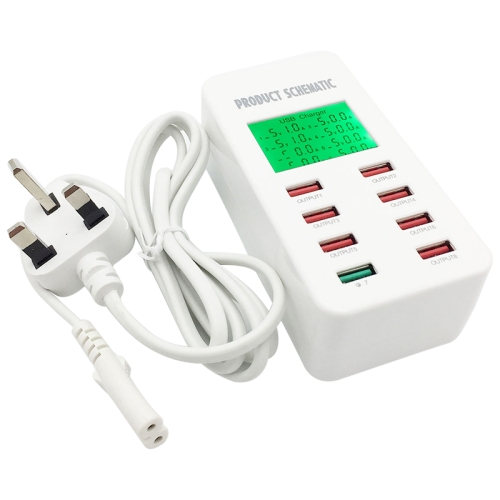 

A8 40W 8 Ports USB + QC3.0 Smart Charging Station with Digital Display AC100-240V, UK Plug