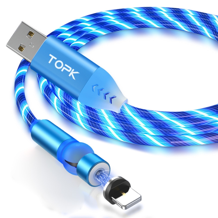 

TOPK AM22 USB to 8 Pin 540 Degree Bendable Streamer Ball Magnetic Data Cable, Cable Length: 1m (Blue)