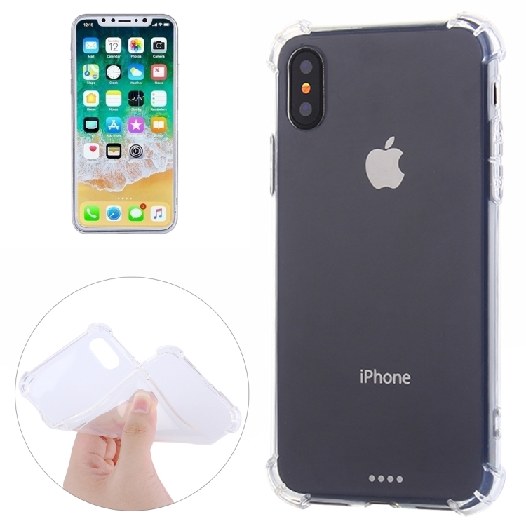 

For iPhone X / XS Transparent Shockproof TPU Protective Back Cover Case(Transparent)