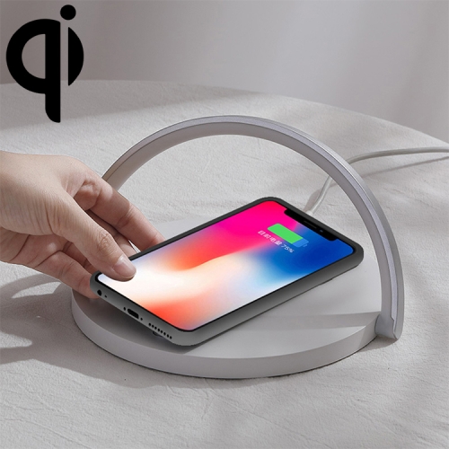 

S21 Multi-function 10W Max Qi Standard Wireless Charger Phone Holder Table Lamp 3 in 1(White)