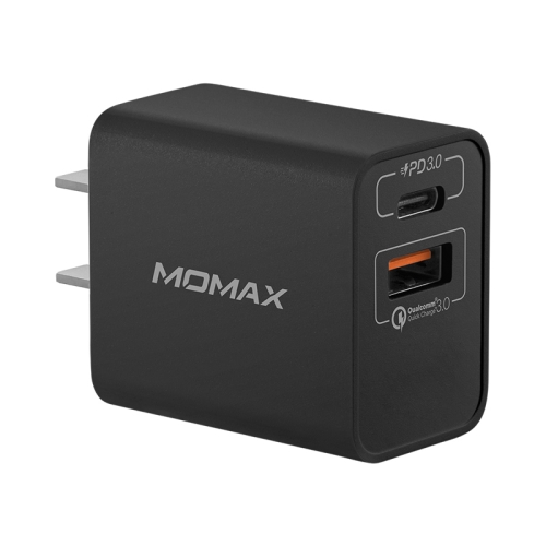 

MOMAX UM13 PD+QC3.0 18W Type-C / USB-C + USB Quick Charging Travel Charger Power Adapter,CN Plug(Black)