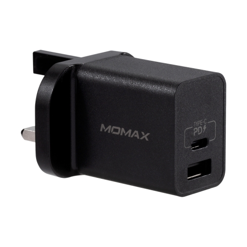 

MOMAX UM13 PD+QC3.0 20W Type-C / USB-C + USB Quick Charging Travel Charger Power Adapter,UK Plug(Black)