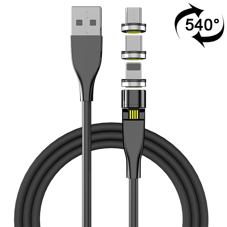 

1m 3A Max USB to 8 Pin + USB-C / Type-C + Micro USB 540 Degree Rotating Magnetic Charging Cable (Black)