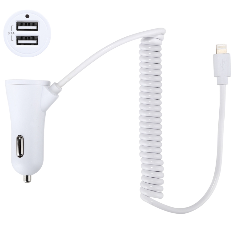 

3.1A Dual Ports 8 Pin Wired Smart Car Charger, For iPhone X / 8 Plus / 7 Plus / 8 / 7 / 6 Plus / 6s Plus, iPad (White)