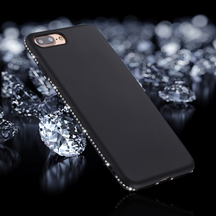 

For iPhone 8 Plus & 7 Plus Crystal Decor Sides Frosted Soft TPU Protective Back Case (Black)