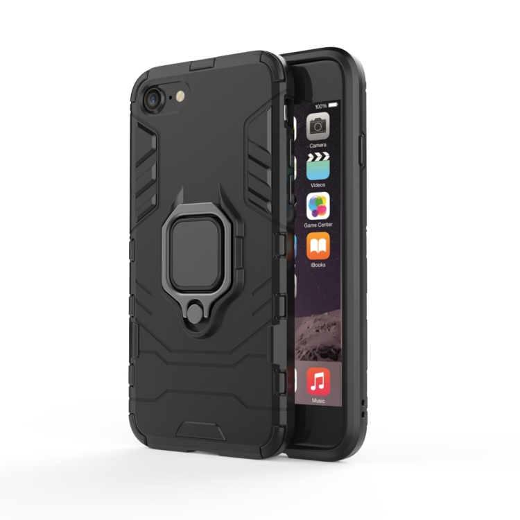 

PC + TPU Shockproof Protective Case for iPhone 8 Plus & 7 Plus, with Magnetic Ring Holder (Black)