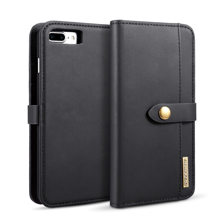 

DG.MING Lambskin Detachable Horizontal Flip Magnetic Case for iPhone 8 Plus & 7 Plus, with Holder & Card Slots & Wallet(Black)
