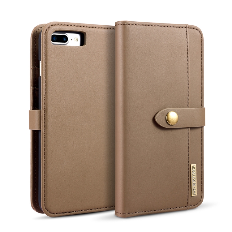 

DG.MING Lambskin Detachable Horizontal Flip Magnetic Case for iPhone 8 Plus & 7 Plus, with Holder & Card Slots & Wallet(Brown)