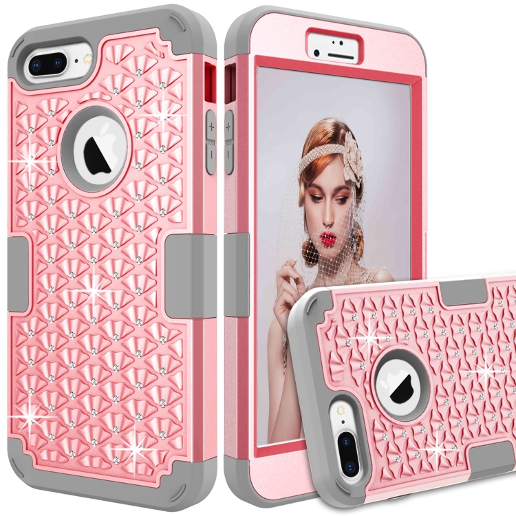 

Diamante Series Silicone + PC Case for iPhone 8 Plus & 7 Plus (Mint Green+Grey)