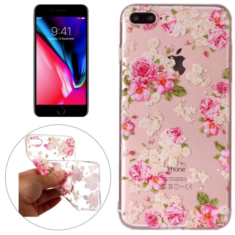 

For iPhone 8 Plus & 7 Plus Roses Pattern Embossment TPU Protective Back Cover Case