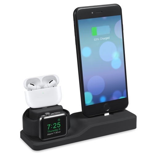 

3 in 1 Premium Silicone Stand Charging Dock for AirPods & Apple Watch & iPhone (Black)