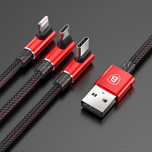 

Baseus 1.2m 3.5A Braided 3 in 1 L-type Micro USB + 8 Pin + Type-C Fast Charge Data Syn Cable, For iPhone, Galaxy, Huawei, Xiaomi, LG, HTC and Other Smart Phones(Red)