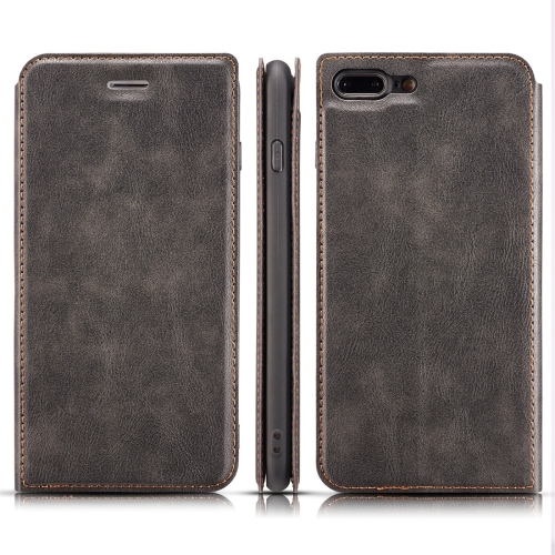 

Retro Simple Ultra-thin Magnetic Leather Case for iPhone 7 Plus / 8 Plus, with Holder & Card Slots & Lanyard (Black)