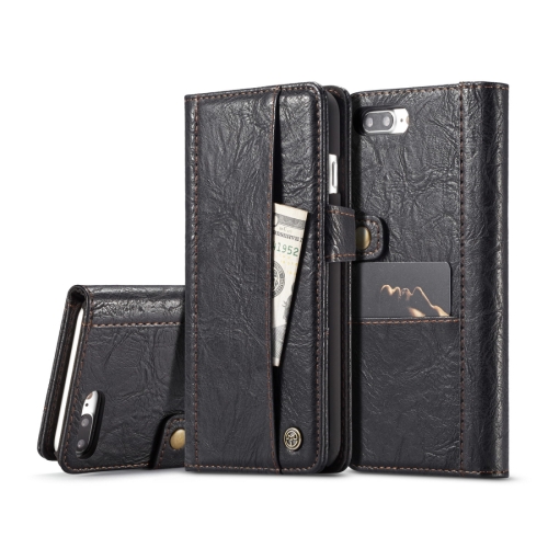 

CaseMe for iPhone 7 Plus & 8 Plus Crazy Horse Texture Horizontal Flip Card Slots Leather Case with Magnetic Clasp & Wallet (Black)