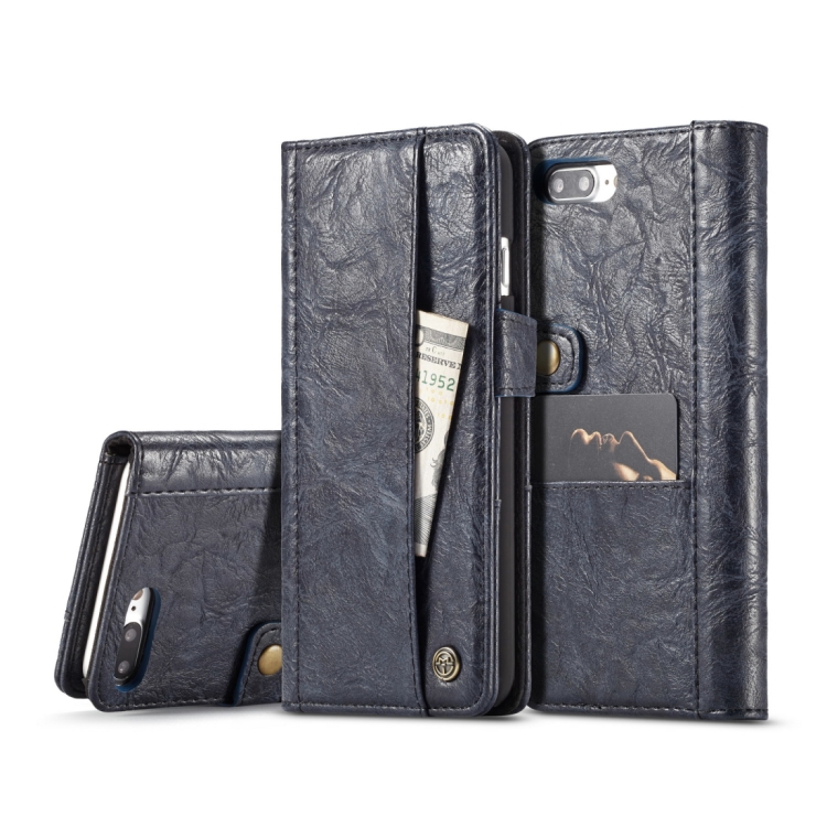 

CaseMe for iPhone 7 Plus & 8 Plus Crazy Horse Texture Horizontal Flip Card Slots Leather Case with Magnetic Clasp & Wallet (Navy Blue)