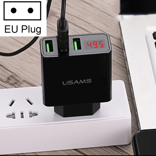 

USAMS US-CC035 3-Port USB Wall Charger with LED Display, EU Plug, For iPad , iPhone, Galaxy, Huawei, Xiaomi, LG, HTC and Other Smart Phones, Rechargeable Devices(Black)