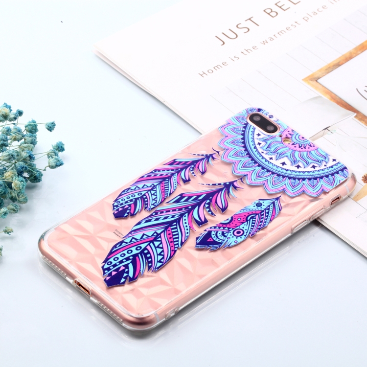 

Blue Feather Wind Chimes Pattern Diamond Texture Oil Embossed TPU Case for iPhone 8 Plus & 7 Plus