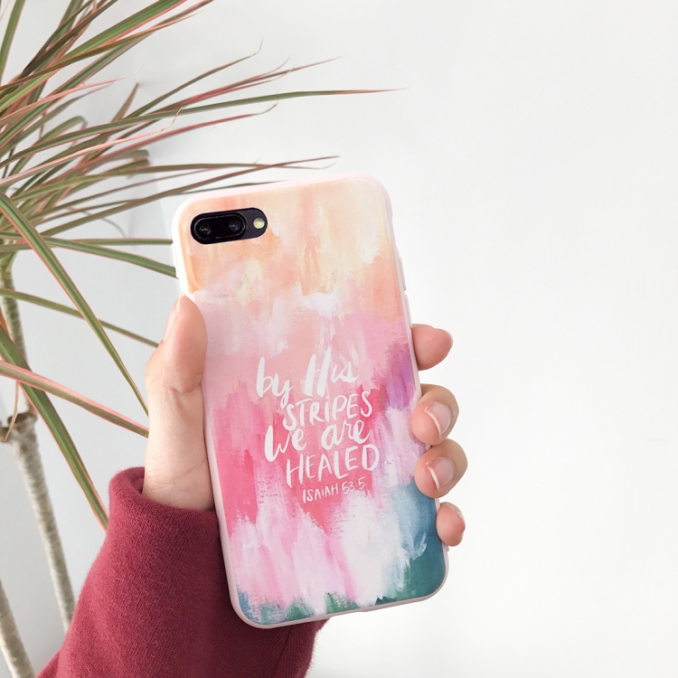 

For iPhone 8 Plus & 7 Plus IMD BY HIS STRIPES WE ARE HEALED Letters Pattern Soft Protective Back Case