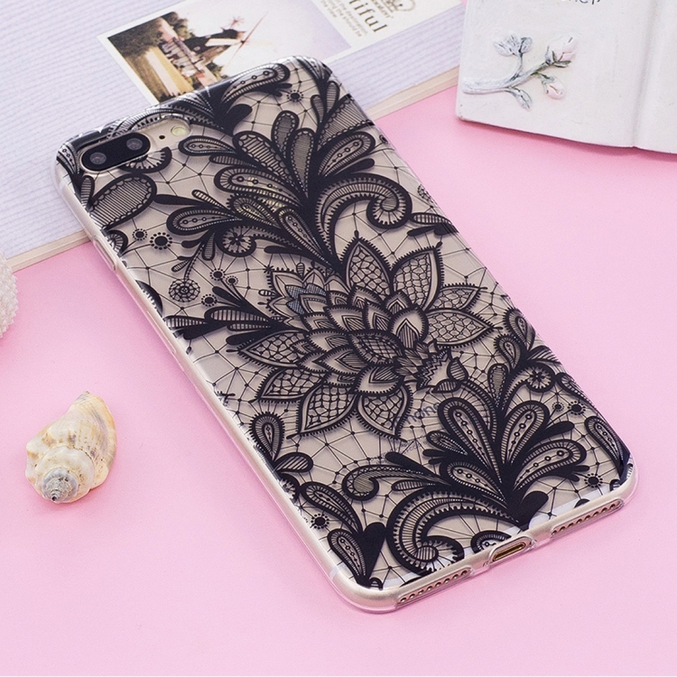 

For iPhone 8 Plus & 7 Plus Black Flower Pattern TPU Protective Case