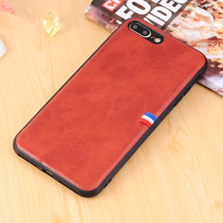 

For iPhone 8 Plus & 7 Plus PU Leather Crazy Horse Texture Flag Detail Protective Back Case (Red)