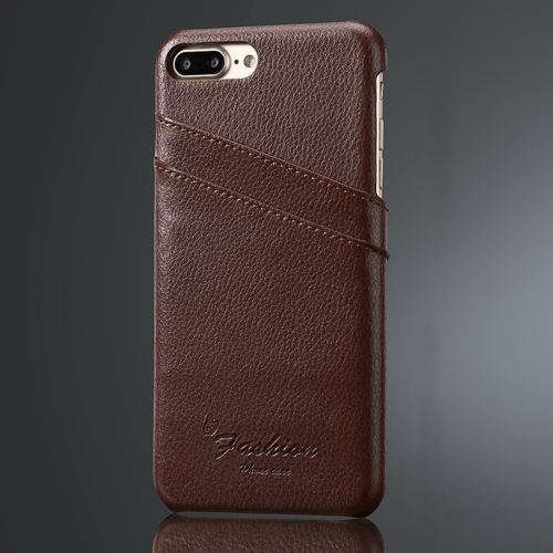 

Fierre Shann Litchi Texture Genuine Leather Case for iPhone 8 Plus & 7 Plus, with Card Slots(Brown)