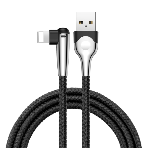 

Baseus MVP 1m 2.4A Nylon Braided Mobile Game Cord Elbow Type USB A to 8 Pin Data Sync Charge Cable with Indicator Light, For iPhone XR / iPhone XS MAX / iPhone X & XS / iPhone 8 & 8 Plus / iPhone 7 & 7 Plus / iPhone 6 & 6s & 6 Plus & 6s Plus / iPad(Black)