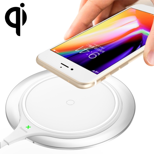

Baseus Zinc Alloy 10W Max Fast Charging Qi Wireless Charger Pad with 1.2m Cable, For iPhone, Galaxy, Huawei, Xiaomi, LG, HTC and Other Smart Phones(Silver + White)