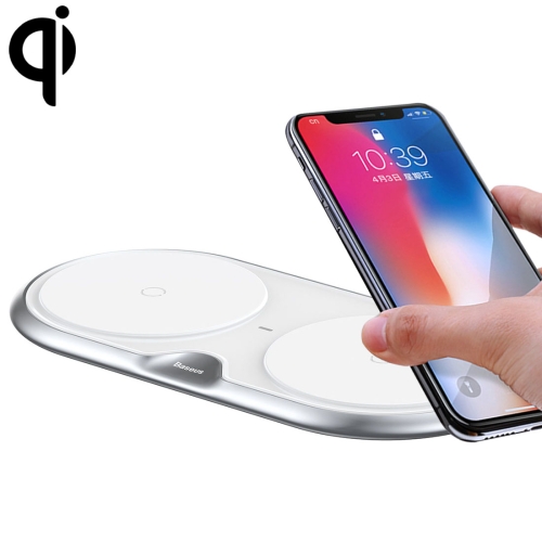 

Baseus Zinc Alloy 10W Max Fast Charging Pad Dual Wireless Charger with QC 3.0 Power Adapter, EU Plug, For iPhone, Galaxy, Huawei, Xiaomi, LG, HTC and Other Smart Phones(Silver/EU Plug)