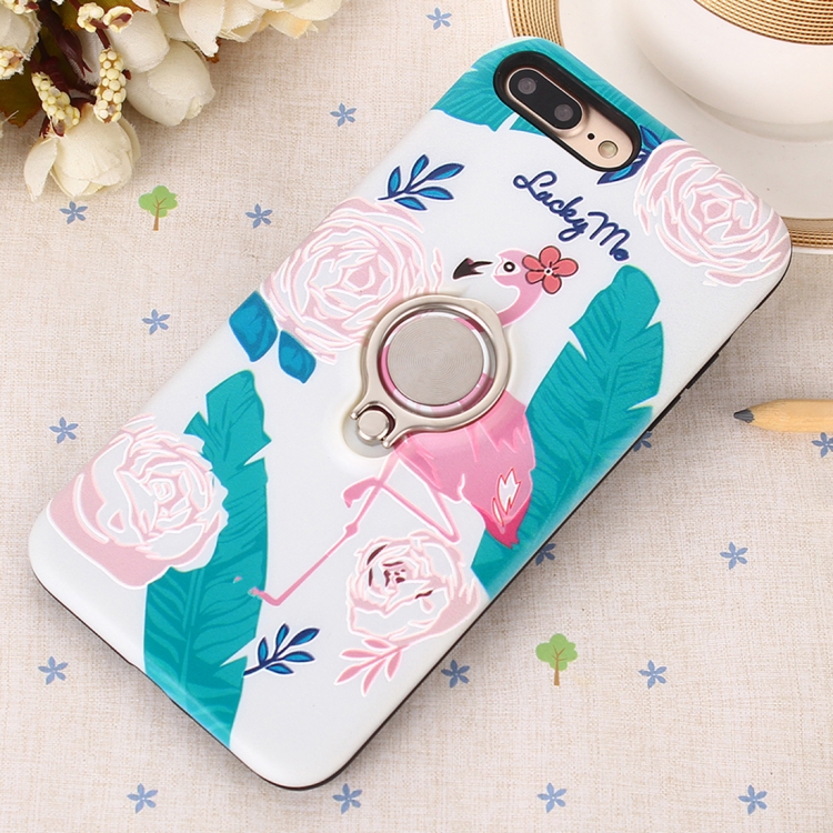 

For iPhone 8 Plus & 7 Plus Blue Flamingo Print TPU + PC Protective Back Case with Ring Holder
