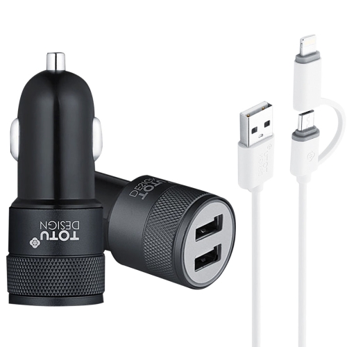 

TOTUDESIGN Portable 2.4A Max Dual USB Ports Car Charger with 1.2m USB Cable Set, For iPhone, Galaxy, Sony, Lenovo, HTC, Huawei, and other Smartphones (Black)