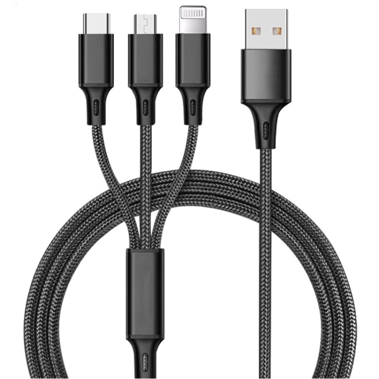 

YAOMAISI Q14 1.2m Nylon Weave 3 in 1 Micro USB + 8 Pin + Type-C Charging Cable, For iPhone, Galaxy, Huawei, Xiaomi, LG, HTC and Other Smart Phones(Black)
