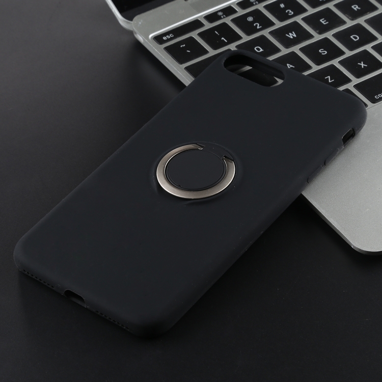 

Shockproof Pure Color Liquid Silicone Protective Case for iPhone 7 Plus / 8 Plus, with Invisible Holder(Black)