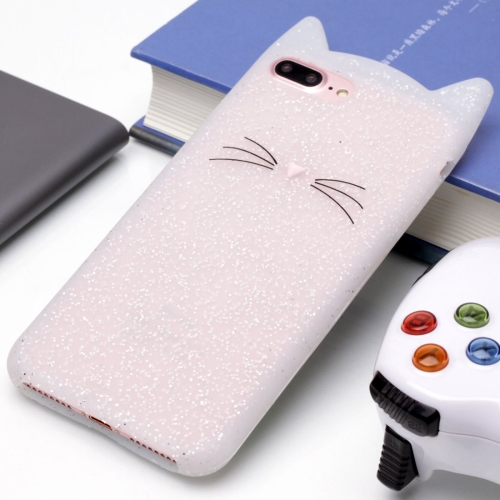 

For iPhone 8 Plus & 7 Plus Silicone Cat Whiskers Pattern Protective Back Cover Case (White)