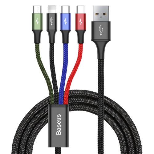 Baseus Rapid Series 4 in 1 1.2m 3.5A USB to 2 x USB-C / Type-C + 8Pin + Micro USB Cable, For iPhone, Galaxy, Huawei, Xiaomi, HTC, Sony and other Smartphones(Black)