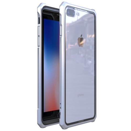 

Snap-on Aluminum Frame and Tempered Glass Back Plate Case for iPhone 8 Plus(Silver)