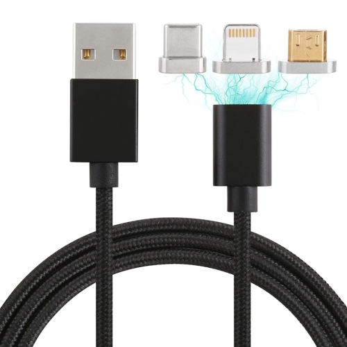 

1m 3 in 1 USB to Micro USB + 8 Pin + USB-C / Type-C Magnetic Detachable Cable, For iPhone, Galaxy, Huawei, Xiaomi, HTC, Sony and other Smartphones(Black)