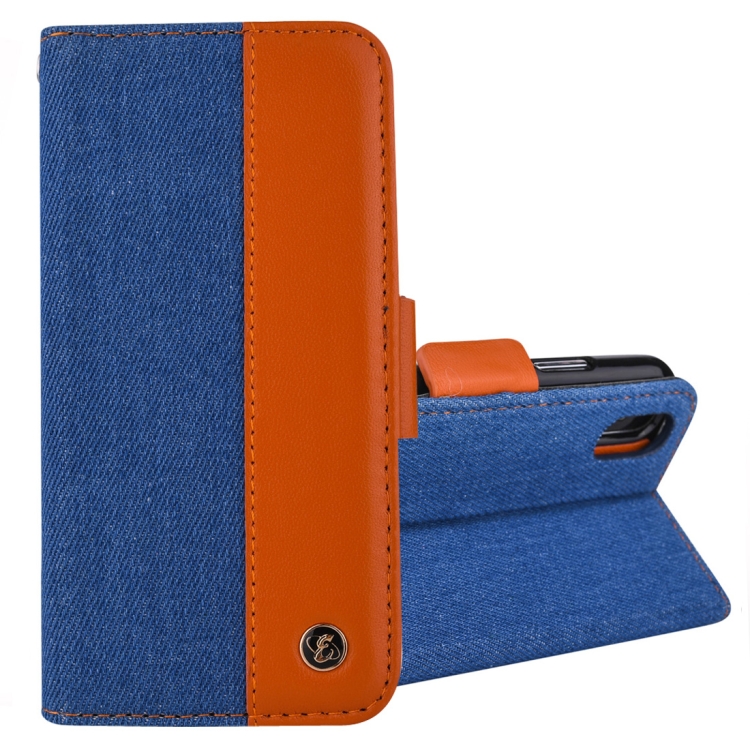 

2 in 1 Denim Pattern Genuine Leather Case with Card Slot & Wallet & Holder For iPhone X / XS (Blue+Brown)