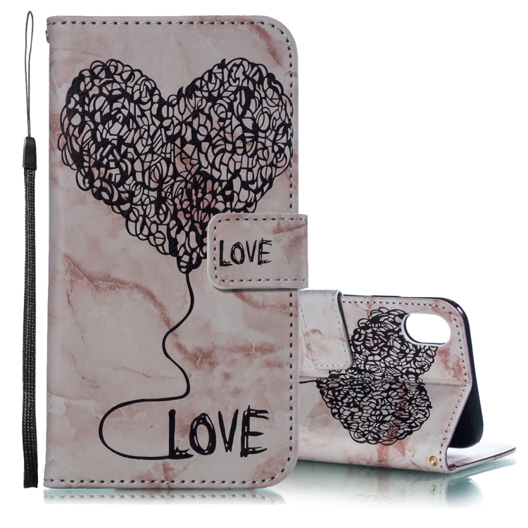 

Heart + Marble Pattern Horizontal Flip Leather Case for iPhone X / XS , with Holder & Card Slots & Wallet & Lanyard(Coffee)